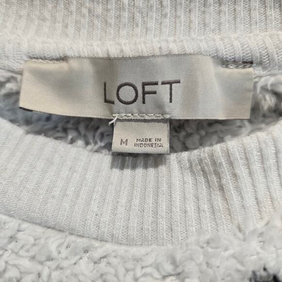 LOFT Cozy White Sherpa Pullover Sweater with Black Stars Size M Cozycore Casual - Picture 2 of 12
